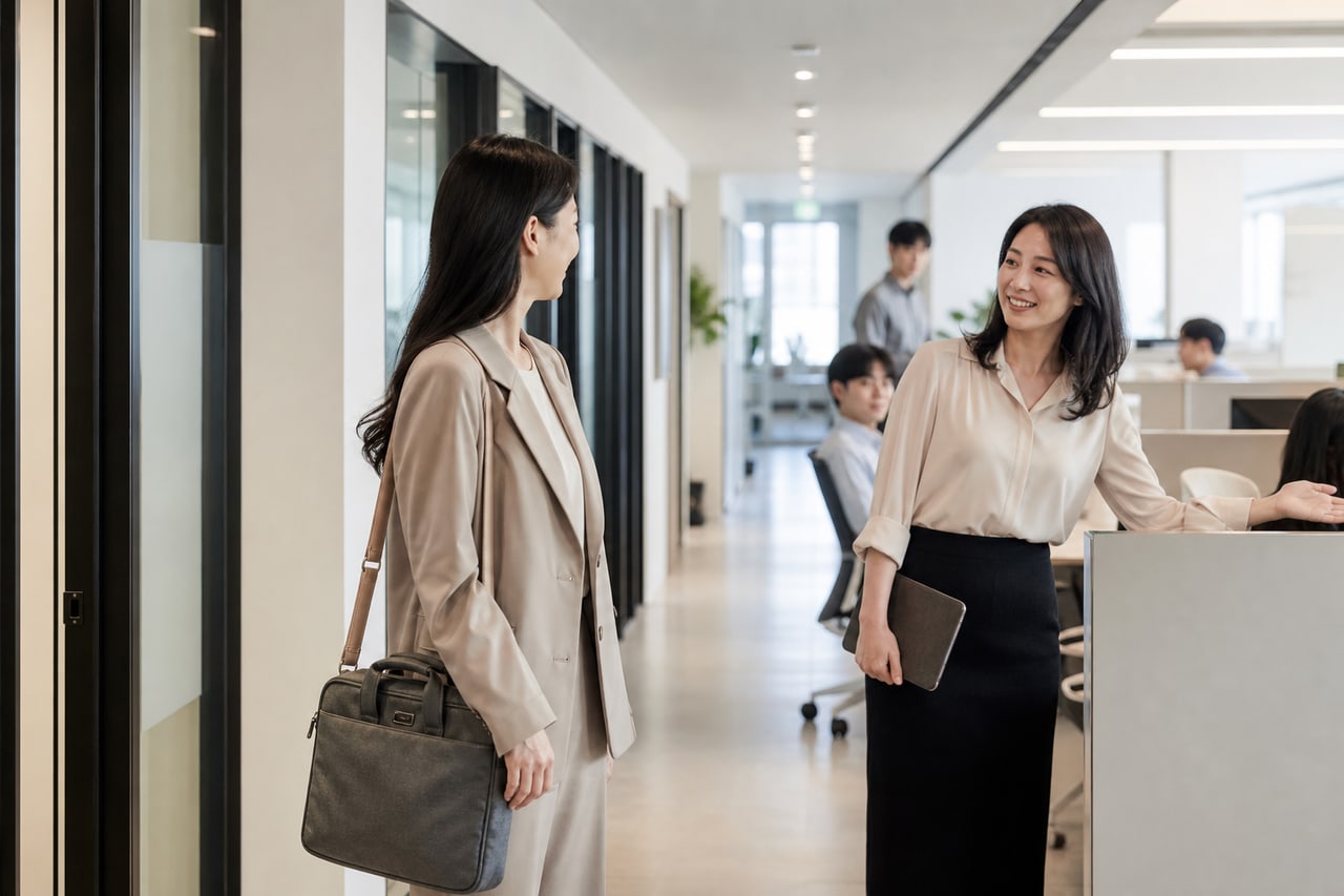 육아휴직 뒤 동료들의 환영을 받으며 사무실에 복귀하는 근로자